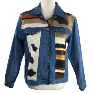 Vintage Christopher & Banks Y2K Western Cow Print Denim Jean Jacket